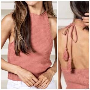 525 America Dusty Rose Crochet Halter Tank Top